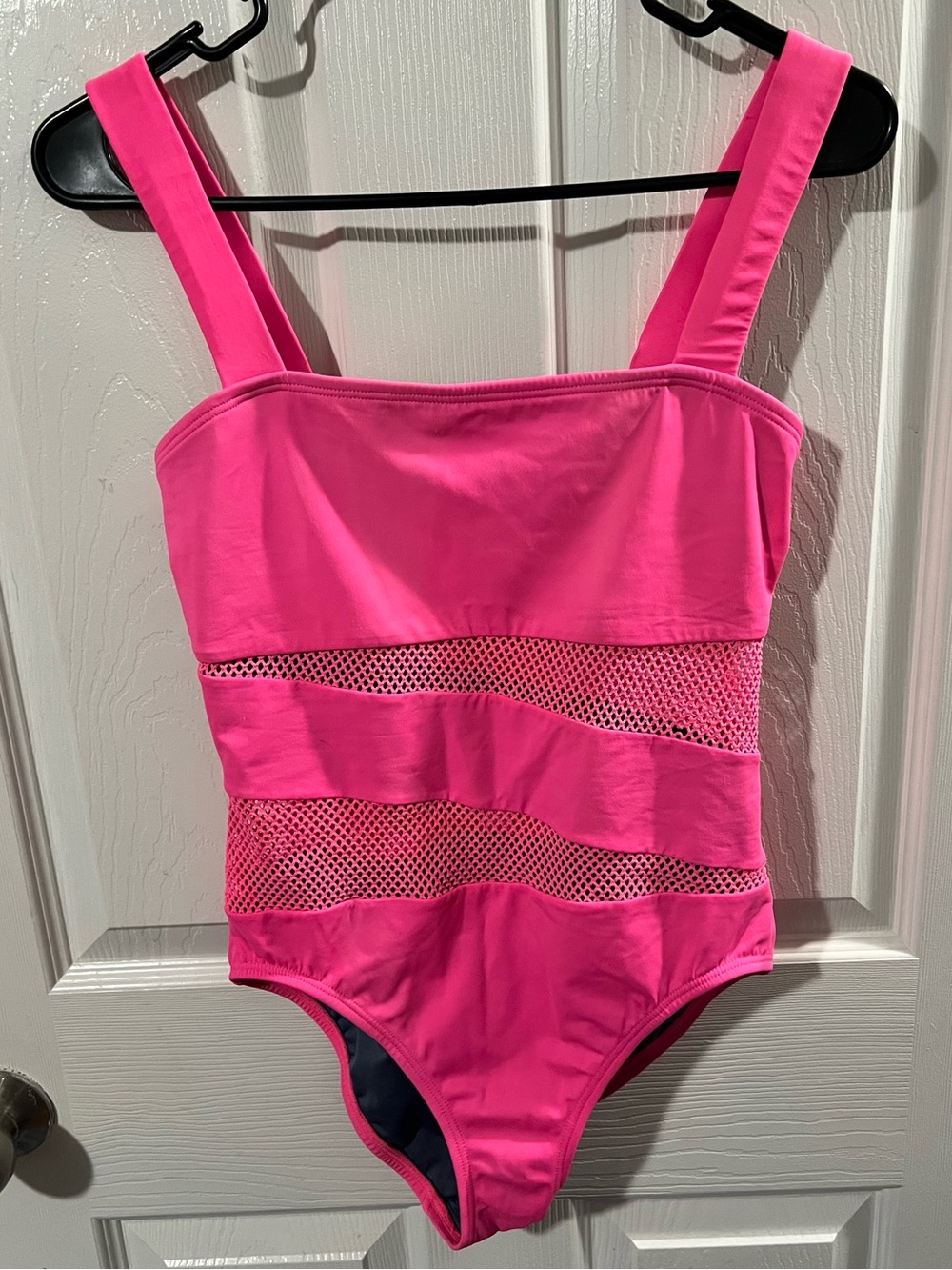 DKNY Hot Pink One-Piece Swimsuit with Mesh Bands. Size 8